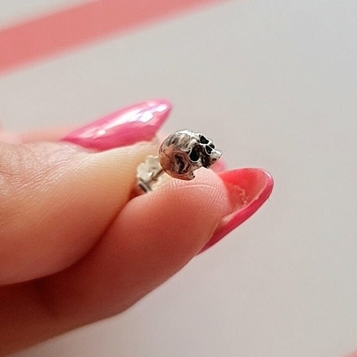 Handmade Sterling Silver Skull Stud Earrings: Gothic Jewelry