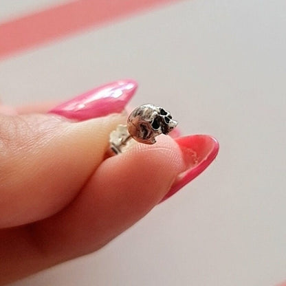 Handmade Sterling Silver Skull Stud Earrings: Gothic Jewelry