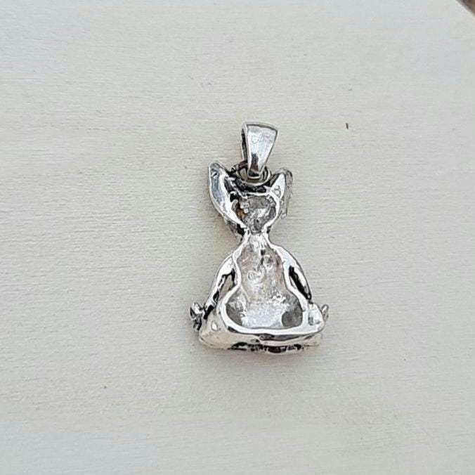 Handmade Sterling Silver Sphynx Cat Pendant: Zen Yoga Pose
