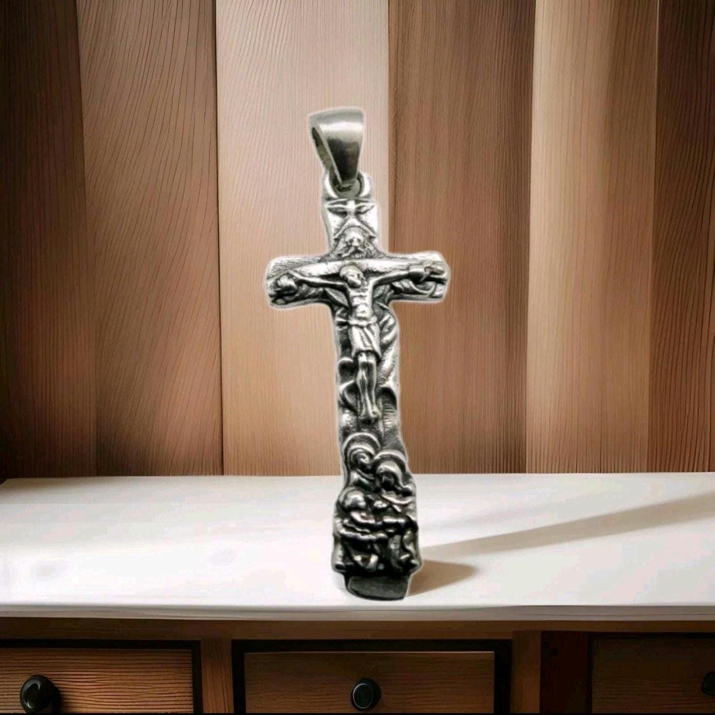 Savior Jesus Cross Pendant - 925 Sterling Silver, Religious Jewelry