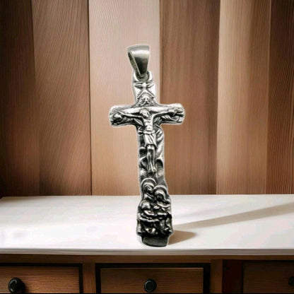 Savior Jesus Cross Pendant - 925 Sterling Silver, Religious Jewelry