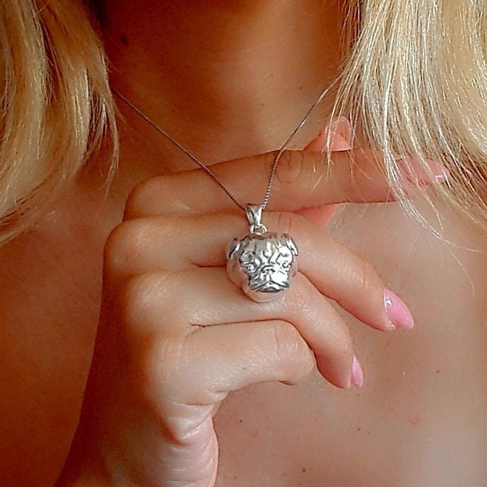 Handmade Sterling Silver Pug Pendant: Minimalist Dog Lover Gift