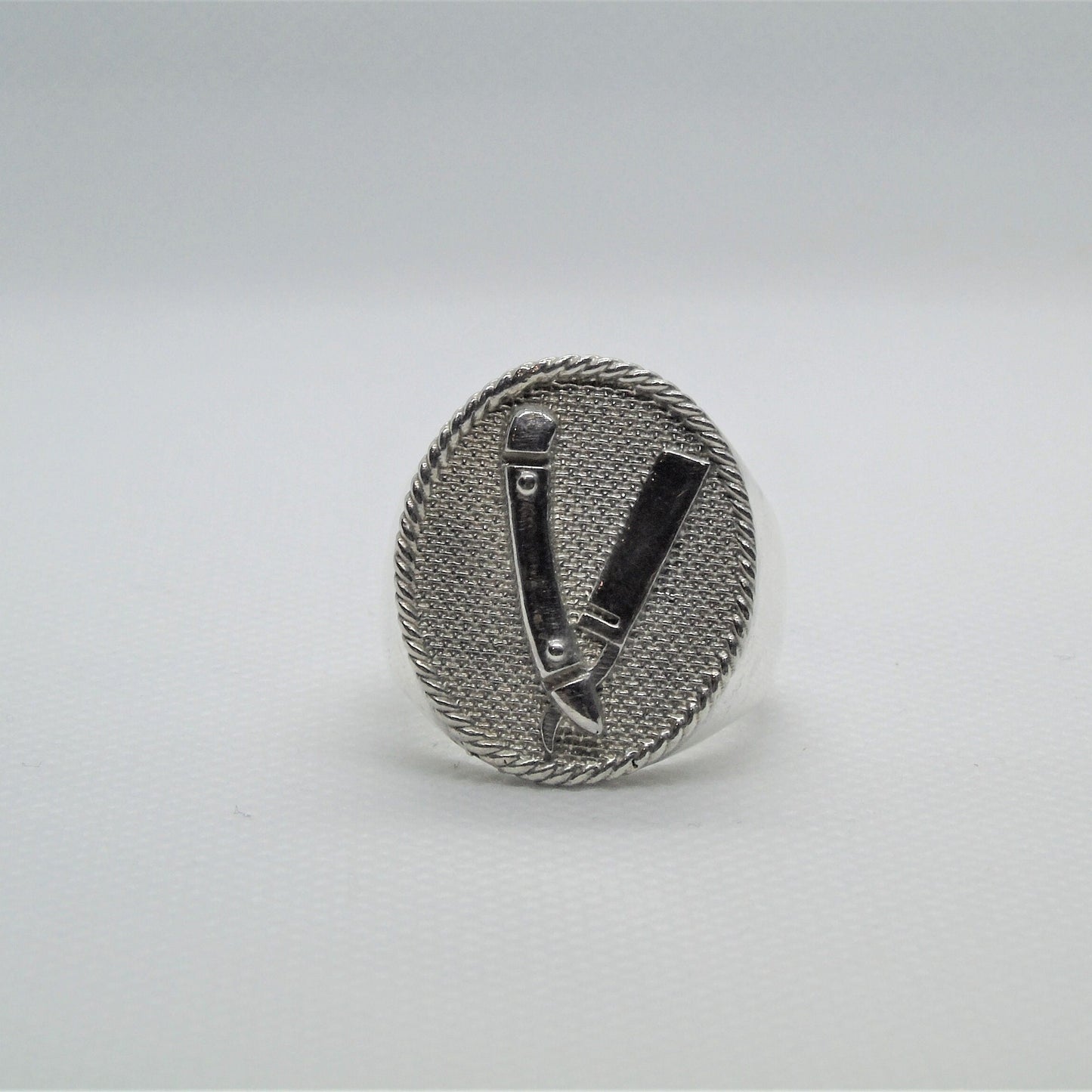 Handmade Sterling Silver Barber Razor Signet Ring -  Gothic Style