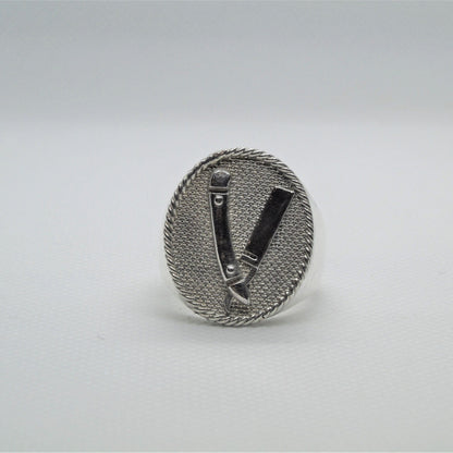 Handmade Sterling Silver Barber Razor Signet Ring -  Gothic Style