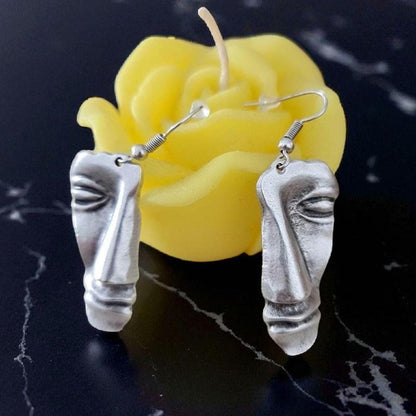 Abstract Face Dangle Earrings: Stainless Steel Modern Art Statement Piece