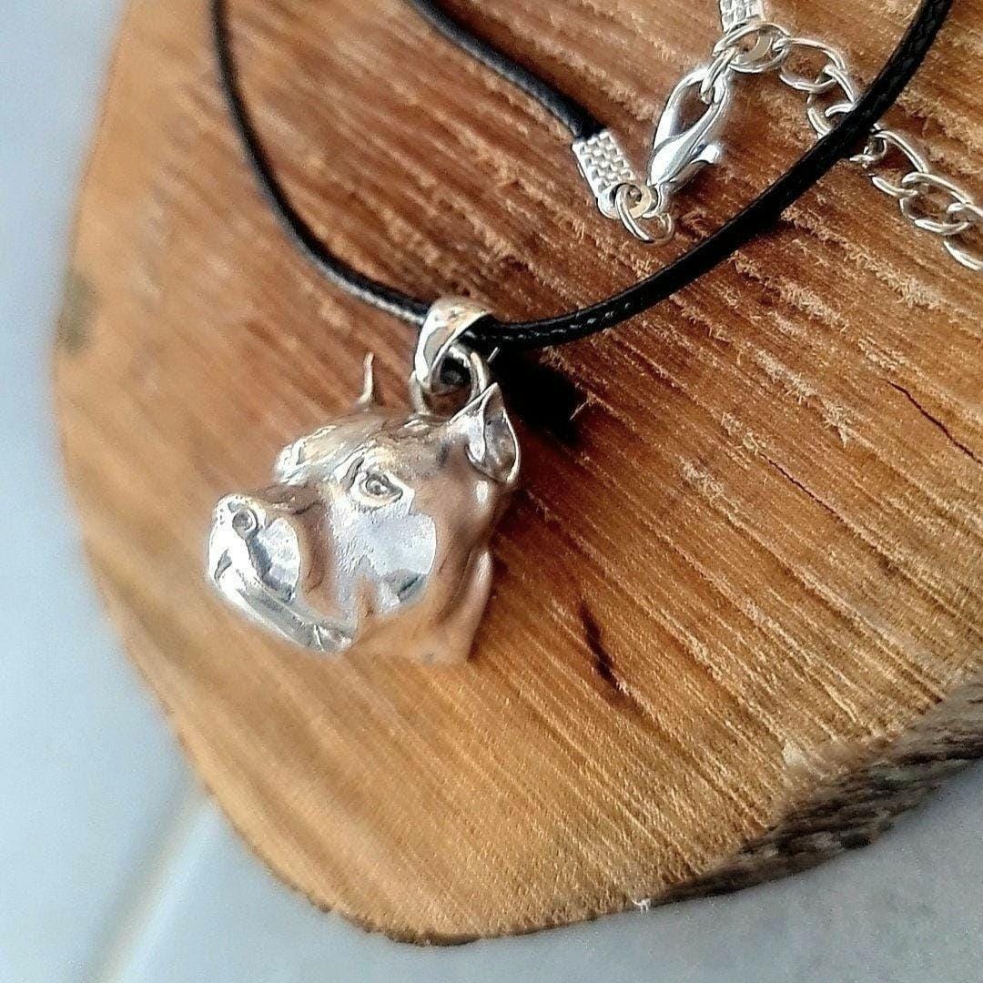 Handmade Sterling Silver Pitbull Pendant: Bold Dog Lover Gift