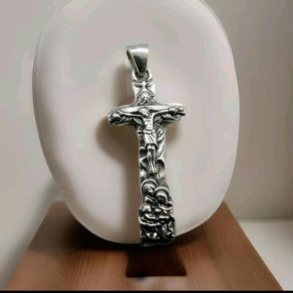 Savior Jesus Cross Pendant - 925 Sterling Silver, Religious Jewelry