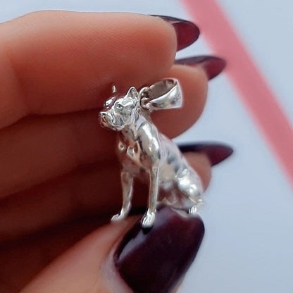 Pitbull  Sterling Silver Solid  figurine Pendant - Pitbull Gift for Lovers of the Breed