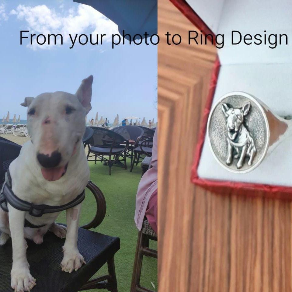 Custom Sterling Silver Dog Portrait Ring: Personalized Pet Keepsake