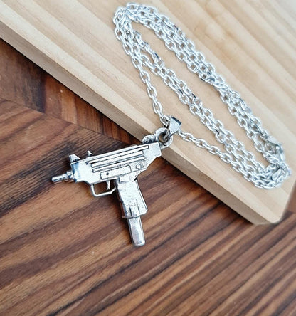 Uzi gun pendant, 925 sterling Silver weapon style, Army jewelry,  handmade steampunk