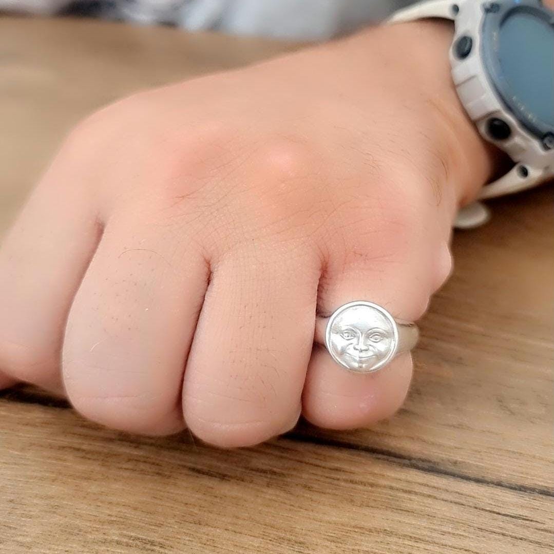 Handmade Sterling Silver Full Moon Face Ring: Celestial Jewelry