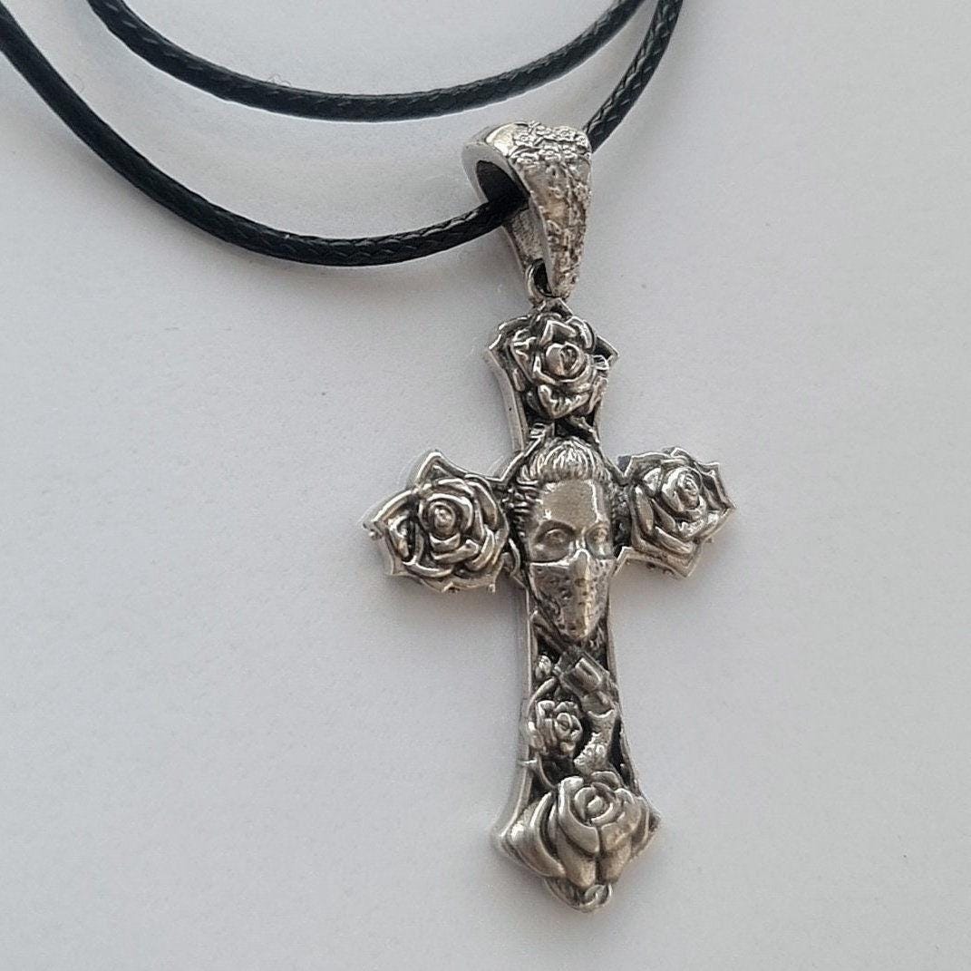 Handmade Sterling Silver Chicano Tattoo Cross Pendant