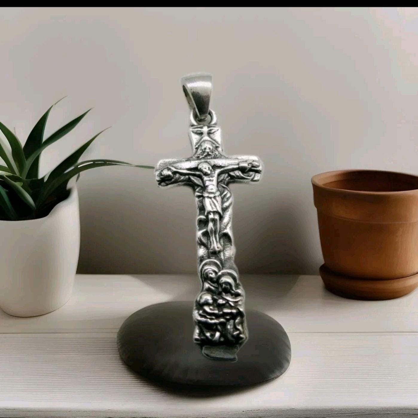 Savior Jesus Cross Pendant - 925 Sterling Silver, Religious Jewelry