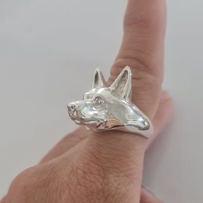 Handmade Sterling Silver German Shepherd Ring: Animal Jewelry