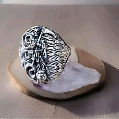 Santa Muerte Ring  925 Silver  -Saint Death Ring with modern pattern solid  Ring