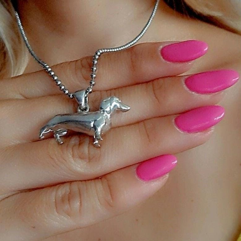 Handmade Silver Dachshund Pendant: Minimalist Dog Necklace