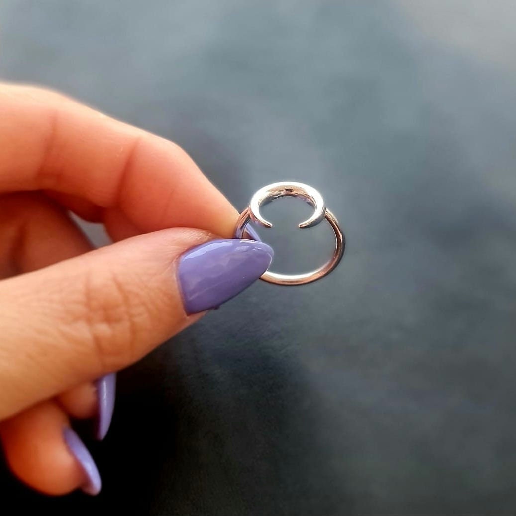 Half Moon Ring , Double Horn , Crescent moon    minimalist design Handmade 925 Sterling Silver