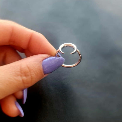 Half Moon Ring , Double Horn , Crescent moon    minimalist design Handmade 925 Sterling Silver