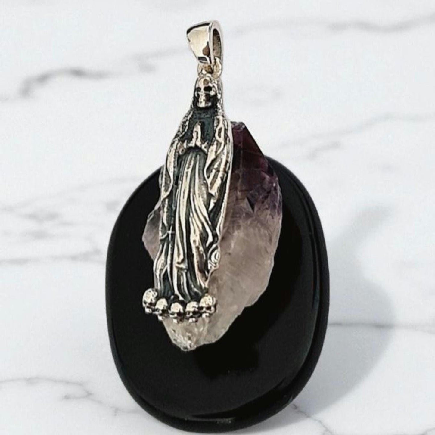 Handmade Santa Muerte Pendant  Sterling Silver Gothic Necklace