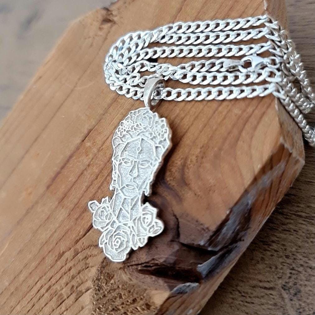 Frida Kahlo Pendant: 925 Sterling Silver Artistic Necklace