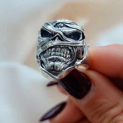 Iron Maiden Powerslave - Eddie Mummy Skull Ring – Egyptian Rock Jewelry – Unique Heavy Metal Statement Handmade Sterling Silver