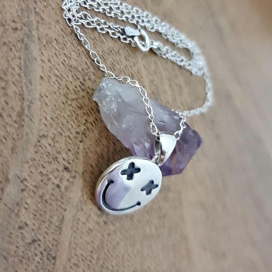 Handmade Sterling Silver Smiley Face Charm Pendant - Minimalist Jewelry