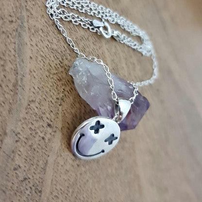 Handmade Sterling Silver Smiley Face Charm Pendant - Minimalist Jewelry