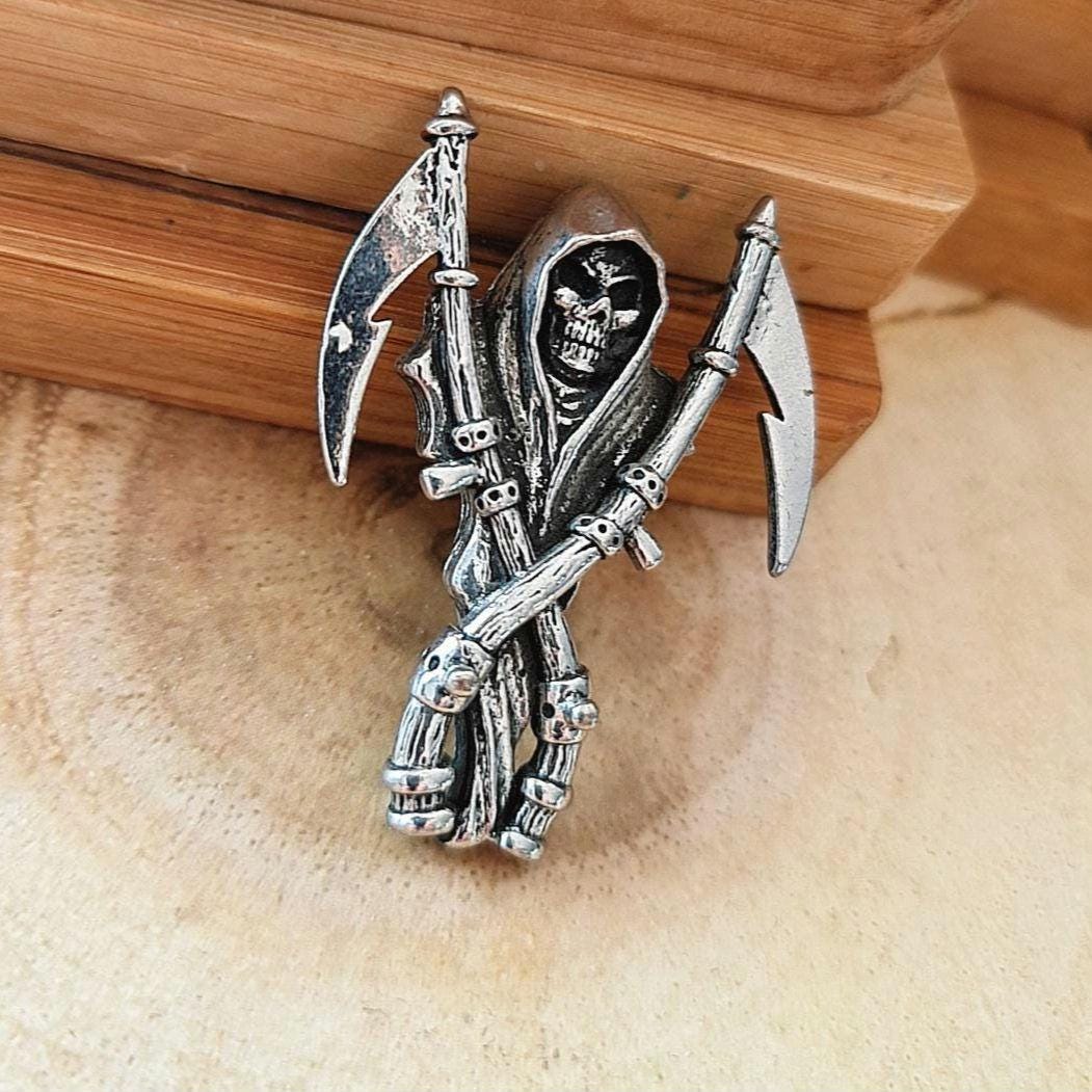 Gothic Grim Reaper Scythe skull necklace Santa Muerte necklace