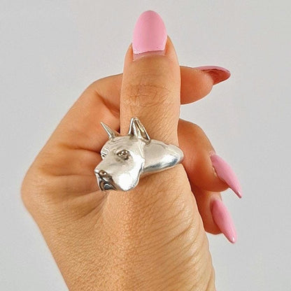 Handmade Great Dane Statement Ring - Intricate Breed Representation - Solid 925 Silver Construction - Perfect for Dog Enthusiasts