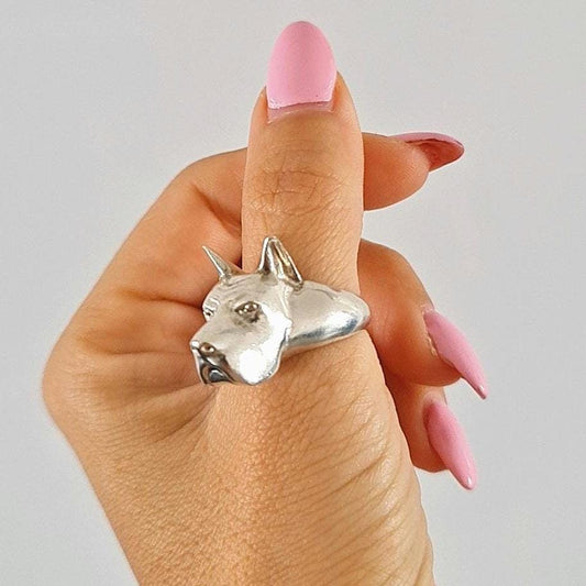 Handmade Great Dane Statement Ring - Intricate Breed Representation - Solid 925 Silver Construction - Perfect for Dog Enthusiasts