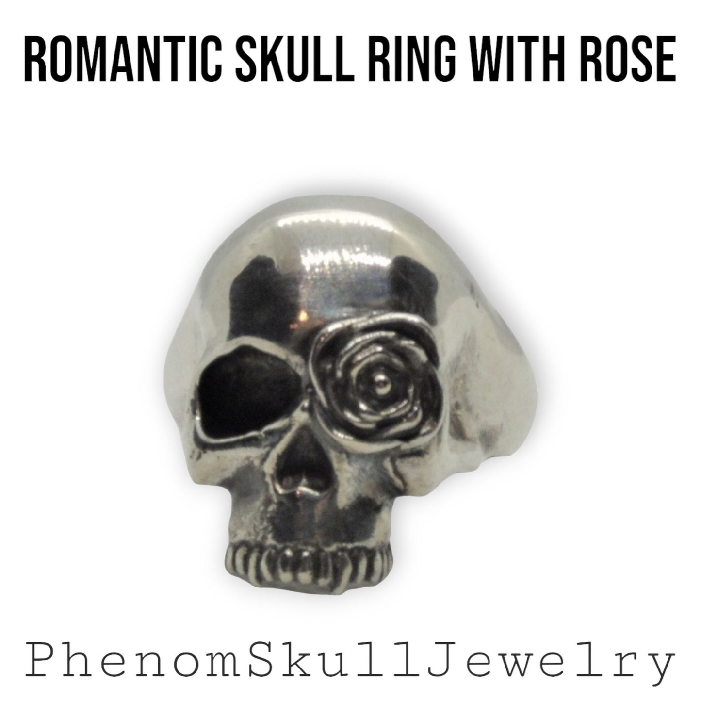 Handmade Sterling Silver Skull Ring: Gothic Rose Design