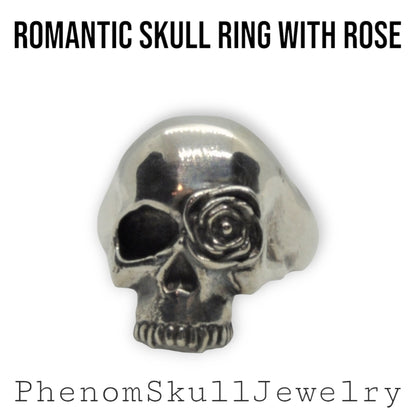 Handmade Sterling Silver Skull Ring: Gothic Rose Design