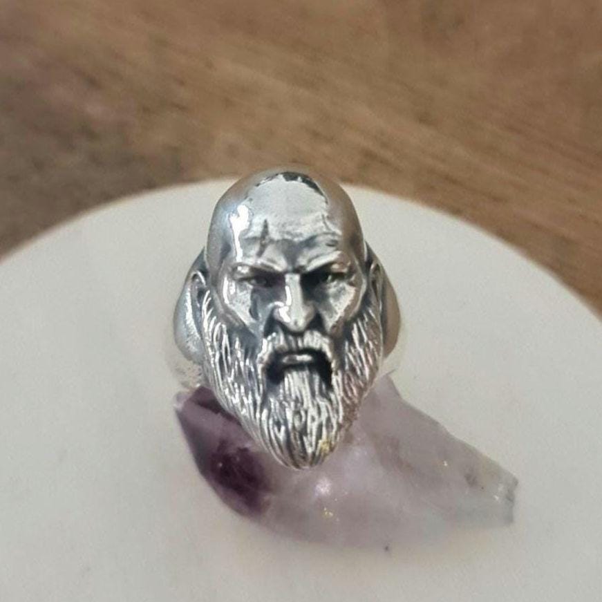 Handmade Kratos Ring: 925 Sterling Silver God of War, Gothic Gamer Jewelry