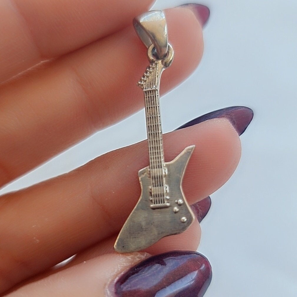 Handmade Sterling Silver Electric Guitar Pendant: Rockstar Jewelry