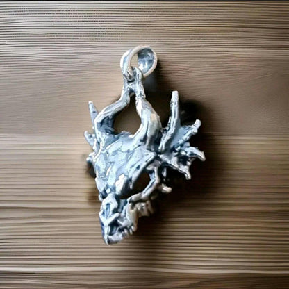 Handmade Sterling Silver Dragon Skull Pendant: Gothic Fantasy Jewelry