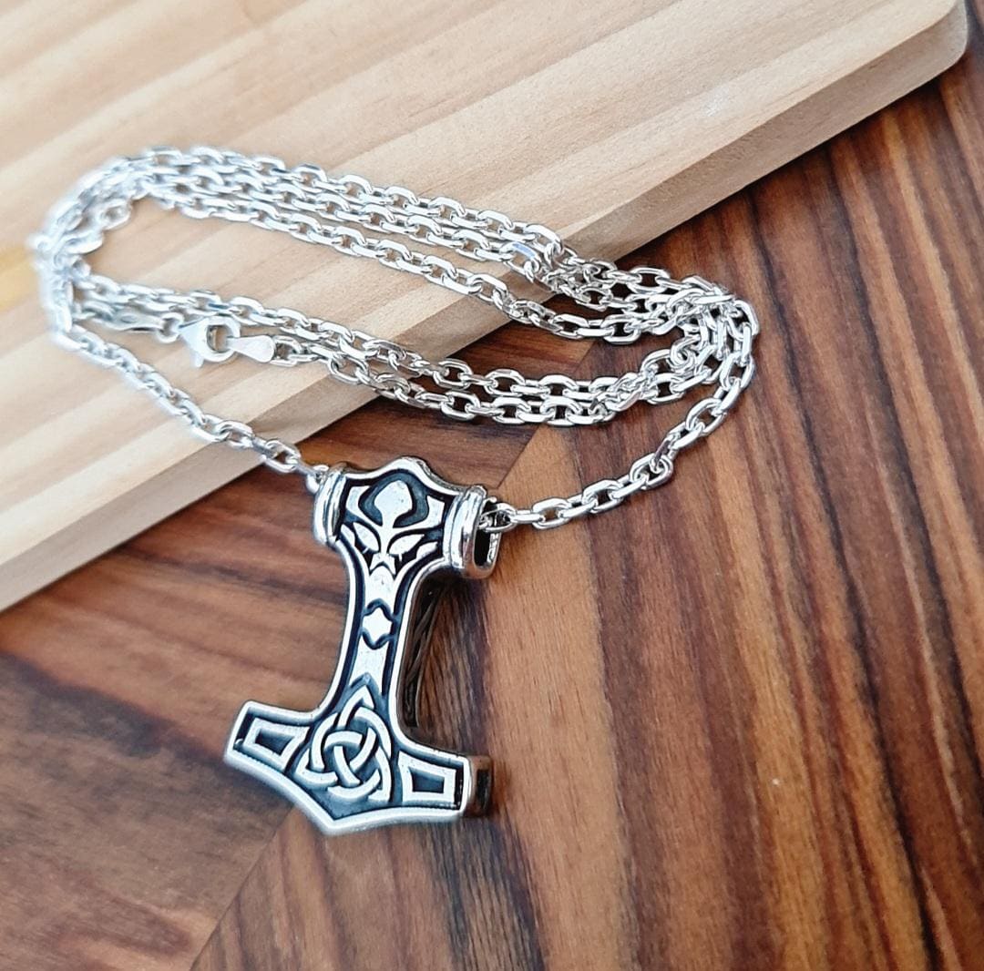 Sterling Silver Thor's Hammer Necklace: Handmade Mjolnir Pendant