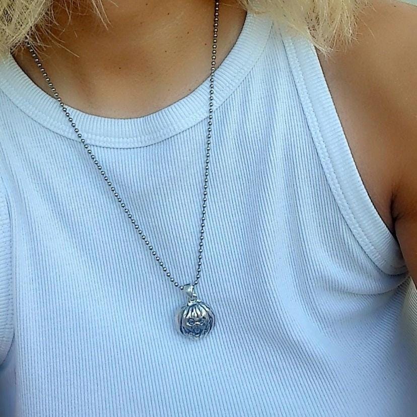 Jack-o'-Lantern Pumpkin Pendant -Spooky  Halloween Jewelry- Handmade Sterling Silver-