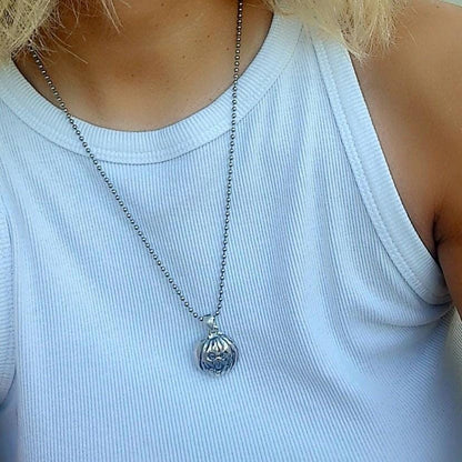 Jack-o'-Lantern Pumpkin Pendant -Spooky  Halloween Jewelry- Handmade Sterling Silver-