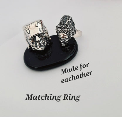 Handcrafted Gothic Frankenstein's Bride Sterling Silver Ring - Horror Enthusiast Gift