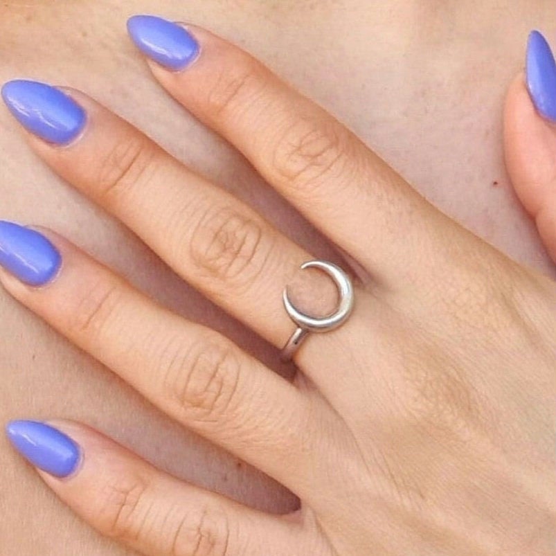 Half Moon Ring , Double Horn , Crescent moon    minimalist design Handmade 925 Sterling Silver