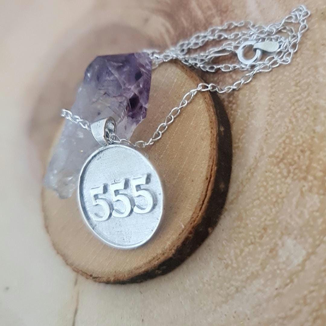 555 Angel Number Pendant: Sterling Silver Good Luck Charm