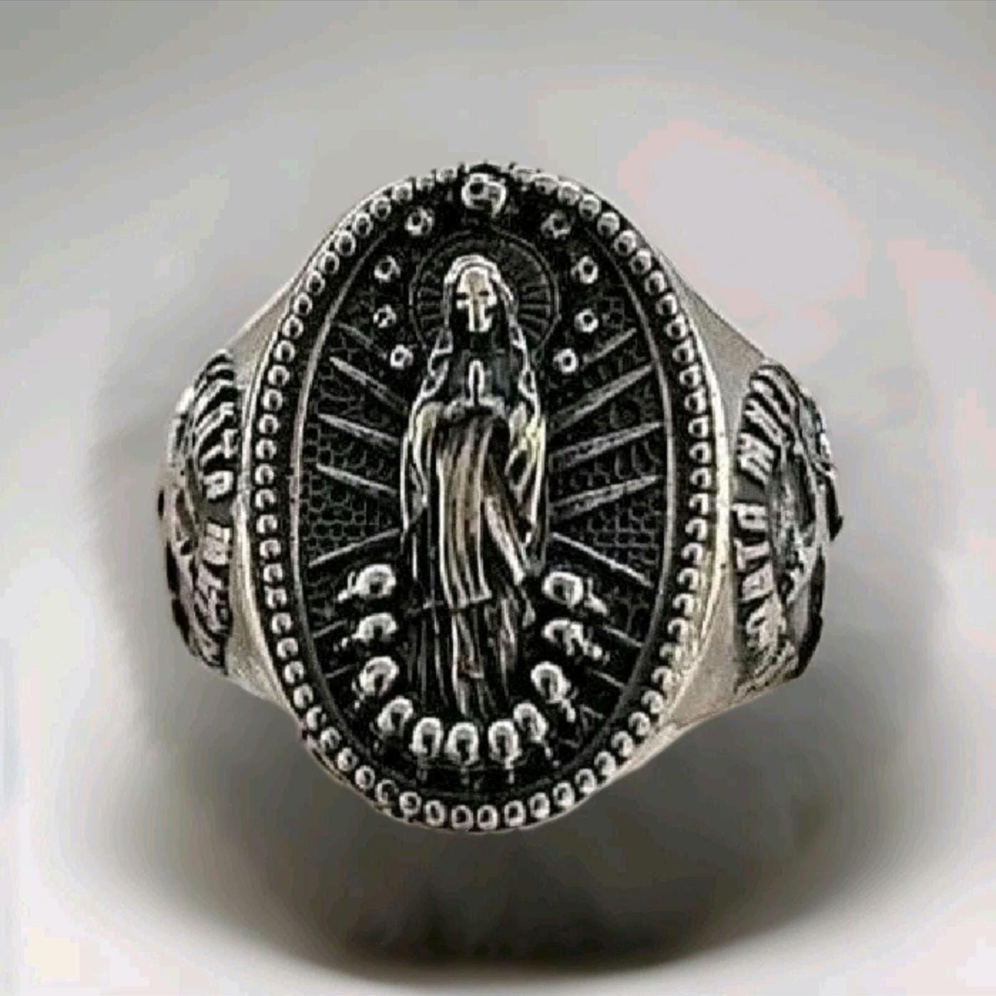 Handmade Santa Muerte Skull Ring: 925 Sterling Silver Gothic Jewelry