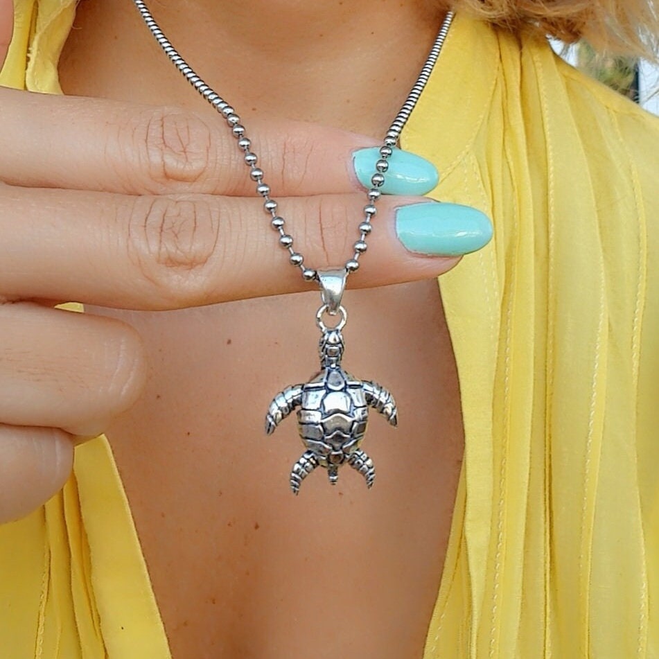 Handmade Sterling Silver Sea Turtle Pendant Necklace: Ocean Jewelry