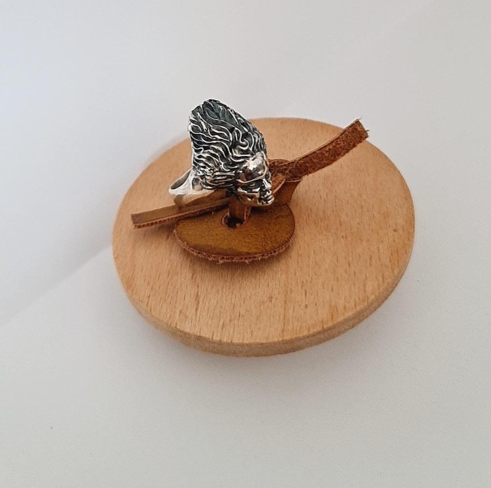 Handcrafted Gothic Frankenstein's Bride Sterling Silver Ring - Horror Enthusiast Gift