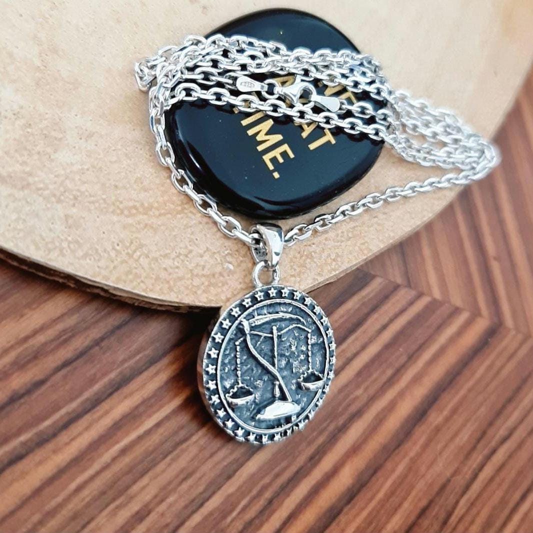 Saint Death's Balance Scale Pendant - Sterling Silver Scythe Necklace - La Santa Muerte necklace -