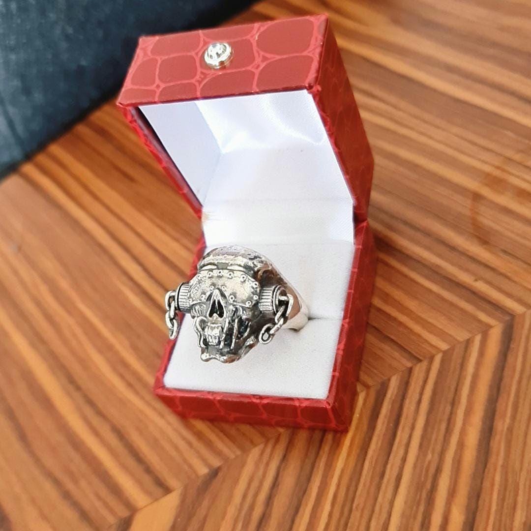 Handmade Sterling Silver Megadeth Vic Rattlehead Skull Ring - Heavy Metal Biker Jewelry