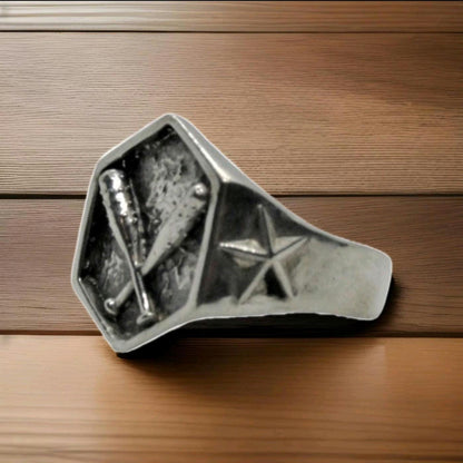 Baseball Spikes 925 Sterling Silver Ring - bold  Design - Biker Jewelry