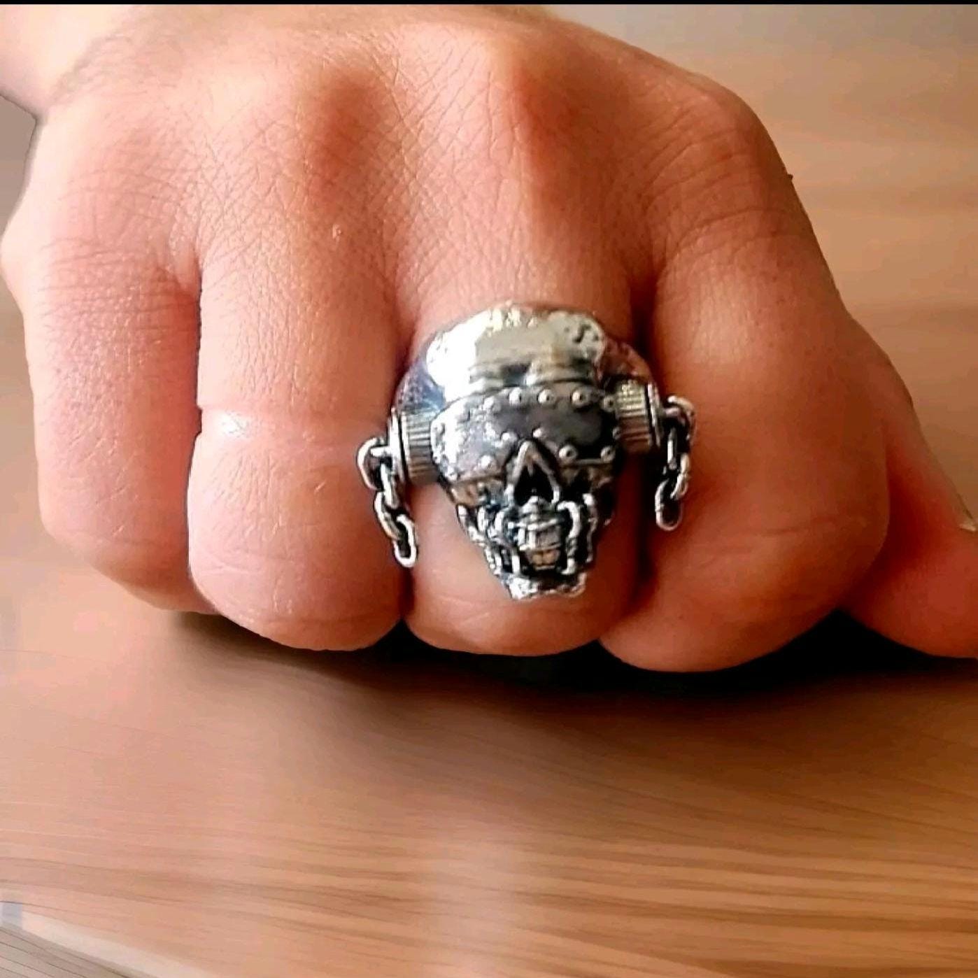 Handmade Sterling Silver Megadeth Vic Rattlehead Skull Ring - Heavy Metal Biker Jewelry