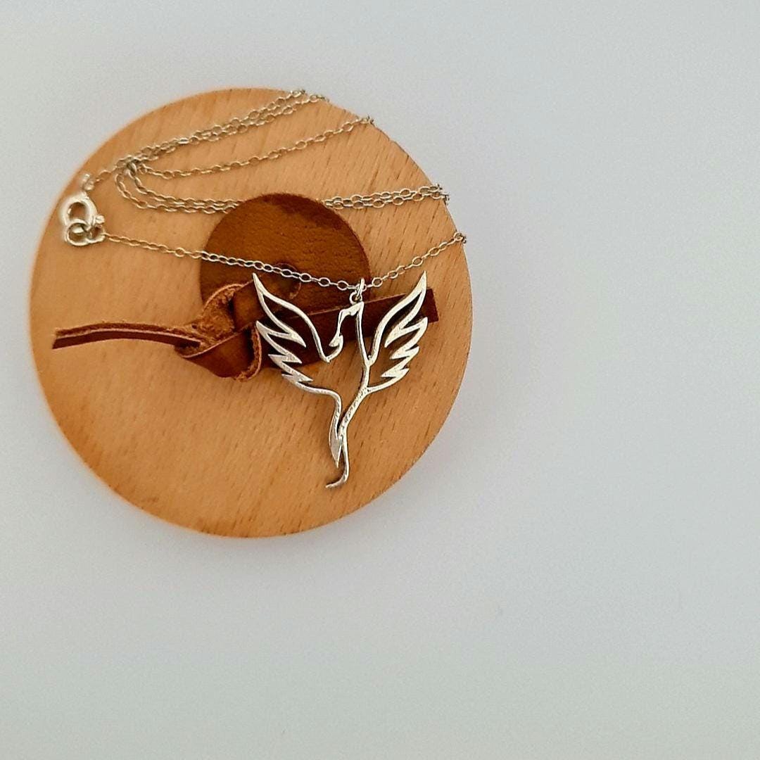 Sterling Silver Phoenix Necklace: Minimalist Rebirth Symbol, 45cm Chain