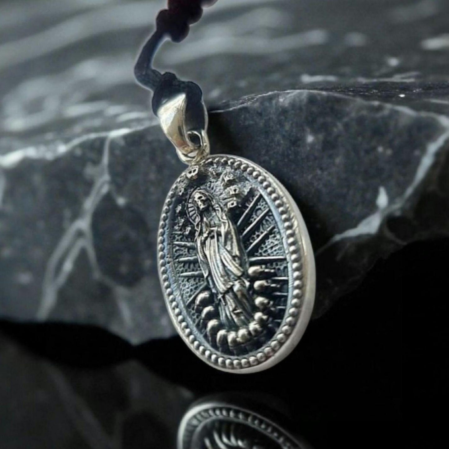 Handmade La Santa  Muerte RosaryPendant -Sterling Silver- A Precious Symbol of Belief and Protection -